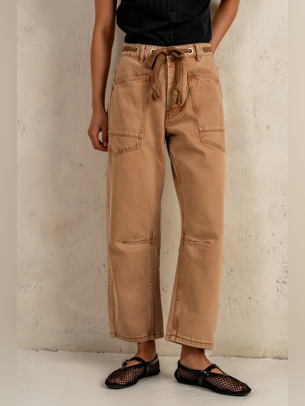 Aaron & Amber Elevated Barrel Jeans in Rust